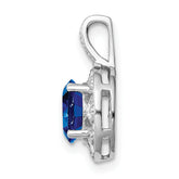 Sterling Silver Rhodium-Plated Sapphire and Diamond Pendant  Polished Oval Design